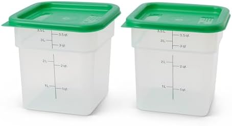 Food Storage Container with Lid (Microwave Safe and BPA-Free) - 2 Pack - Classic Series Square with Green Lid - 4 QT (Quart) - Commercial Grade for Food Prep (Translucent)