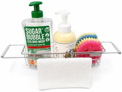 MOVAN Sink Caddy with Towel Bar – Full 304 Stainless Steel Sponge Holder, 11.8in (30cm) Basket, Fits Sinks Up to 21.7in (55cm), Suction Cup Mount, 2 Silicone Pads, Holds 8.8lbs (4kg)
