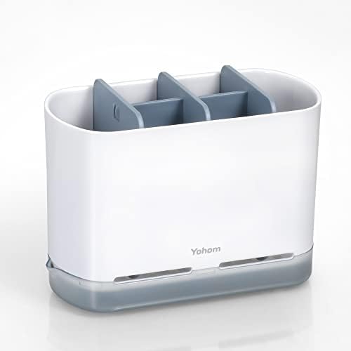 Kitchen Sink Caddy Sink Organiser with Drip Tray Kitchen Sponge Holder Brush Holder with Adjustable Compartments Washing Utensils Organiser Kitchen Sink Utensil Holder