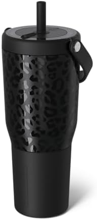 BrüMate Resa 35oz 100% Leakproof Travel Tumbler w/Handle & Straw | Flexible SoftSip Straw | Silicone Sleeve for Durability | Stainless Steel | Cup Holder & Travel Friendly Water Bottle (Onyx Leopard) by Br%C3%BCMate
