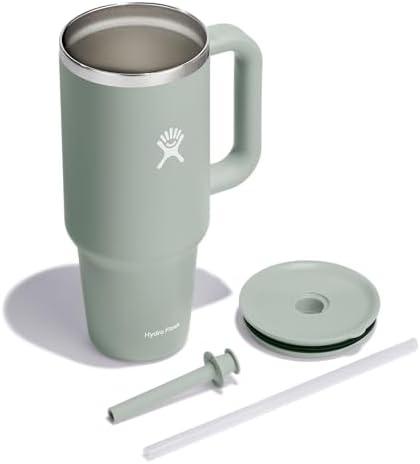 Hydro Flask Travel Tumbler with Handle, Lid and Straw - Insulated Stainless Steel in 40 Oz Agave