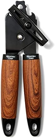 5 Piece Kitchen Gadget Set | Pizza Cutter, Egg Whisk, Vegetable Peeler, Can Opener, Garlic Press | Stainless Steel | With Soft Touch Faux Wood Handle | 5 Pcs Cooking Utensil Set (Black)