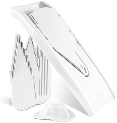 Börner by Reston Lloyd Mandoline Slicer V1 (Starter Set) • V-Slicer with 5 Thickness Settings & Food Holder • Adjustable Kitchen Slicer for Vegetables & Fruits • Color: White by B%C3%B6rner