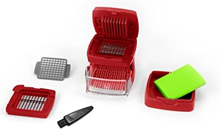 Garlic-A-Peel Garlic Press, Crusher, Cutter, Mincer, and Storage Container - Includes Silicone Garlic Peeler - Easy to Clean - Stainless Steel Blades – (Red), standard - Image 2