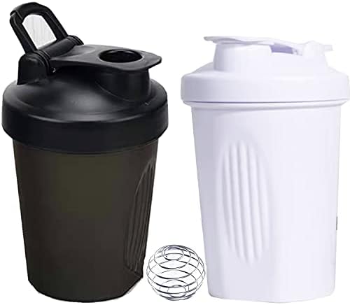 for Protein Powder Mix-BPA free,Leak Proof,Stainless Steel Whisk Ball,Wide Mouth-2 Packs (16OZ-400ML, BLACK&WHITE) by Unknown