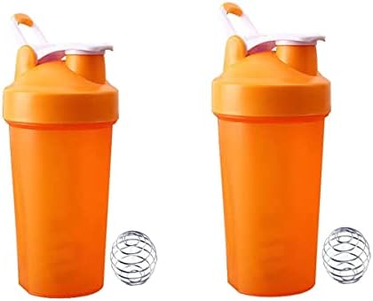 for Protein Powder Mix-BPA free,Leak Proof,Stainless Steel Whisk Ball,Wide Mouth-2 Packs (16OZ-400ML, Orange&Orange) by Unknown