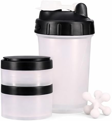 Hydro2Go 16oz Protein Shaker Bottle with Shaker Ball and 2 Storage Jars | BPA-Free Plastic Cup with Clear Measurement Scale | Perfect for Protein Mixes and Pills | Portable Pre-Workout Drink Cup Black - Image 2
