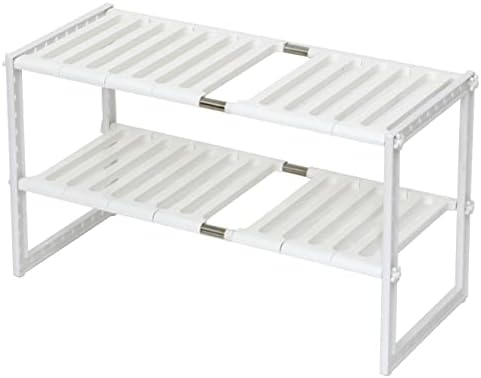 Under Sink Organizer 2-Tier Expandable Shelf Kitchen Bathroom Cabinet Multi-purose Storage Standing Rack, White