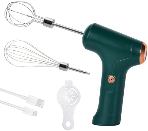 Cordless Hand Mixer, Handheld Electric Whisk with 3 Speed Modes, Hand Held Egg Beater with 2 Detachable Stir Whisks (Green) by MakeCookingAPleasure%EF%BC%81