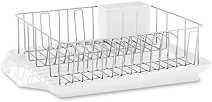 Classic Large Rust Resistant Full Dishrack with Removable 3 Compartment Flatware Caddy, Andlged Drain Board, 3-Piece, White