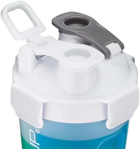 DualShaker Pro 32 oz Shaker Bottle for Protein Shakes, Shaker Cup w/Handle & Ball Blender Whisks, Dual Mixing Shaker Bottle with Storage, 2 in 1, for Travel To Go, BPA Free (White)