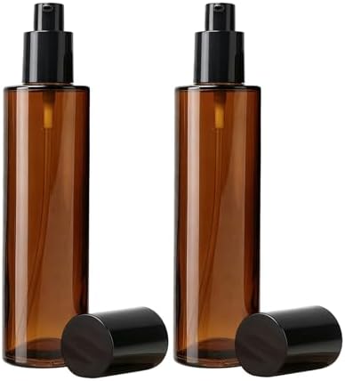 2 PCS 120/4oz Amber Glass Travel Bottles with Black Pump, Leakproof Lotion Dispenser for Essential Oil, Cream, Shampoo, Body Wash & Travel Toiletries by Unknown