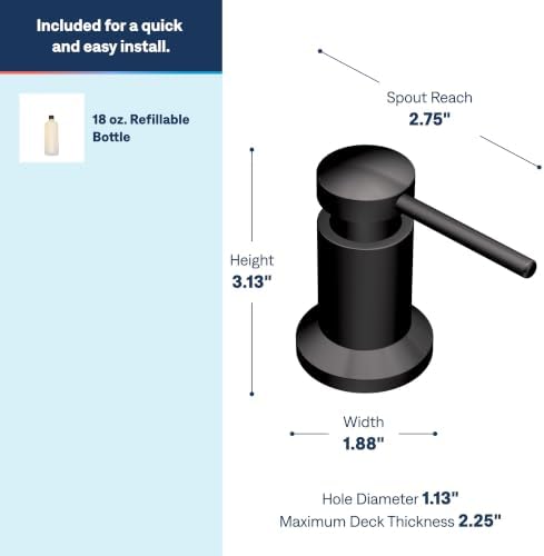 Moen 3942BL Kitchen Soap Dispenser, Refill Above Sink, Matte Black