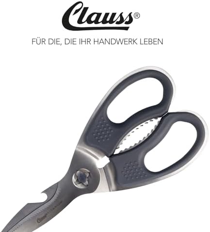 Kitchen Scissors Titanium Nitride Coated Grey | Soft Grip Household Scissors with Micro-Serrated Blades | Extra Hard & Removable Blades | Poultry Scissors, Herb Scissors, Pizza Scissors | CL