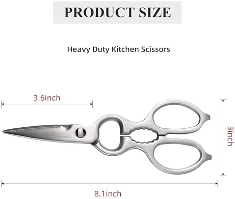 Heavy Duty Kitchen Scissors - Stainless Steel Kitchen Shears, Ultra Sharp Micro Serrated Poultry Shears, Cooking Scissors for Meat, Dishwasher Safe