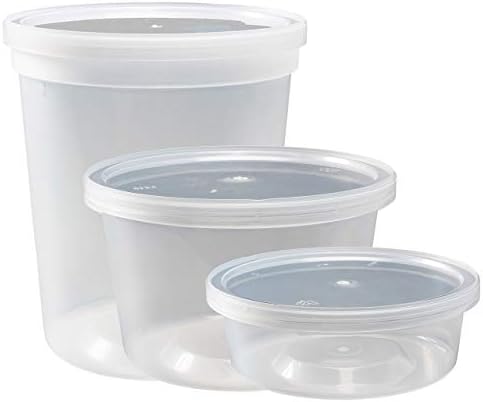 Food Storage Containers with Lids 8oz, 16oz, 32oz Freezer Deli Cups Combo Pack, 44 Sets BPA-Free Leakproof Round Clear Takeout Container Meal Prep Microwavable, Airtight Lids (Mixed Sizes)