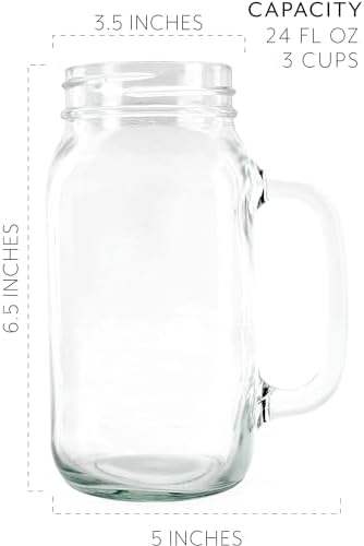 Mason Jar Mugs with Handles (24oz, Clear, 4-Pack); Glass Drinking Glasses for Cold Beverages, Decoration, Storage, Party Favors, Cocktails, Floats