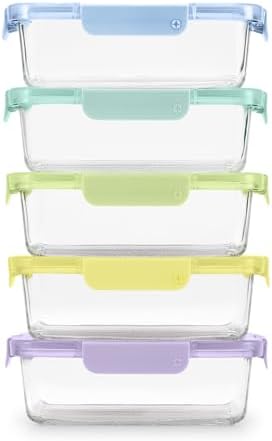 Color Lock 5 Cup Glass Meal Prep Containers & Lids, 5 Pack,Purple Rain