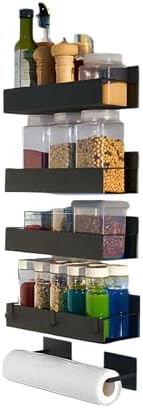 Magnetic spice rack set for refrigerator, space saver with rack | Strong magnetic shelf for fridge, extra storage | Seasoning organizer for Kitchen