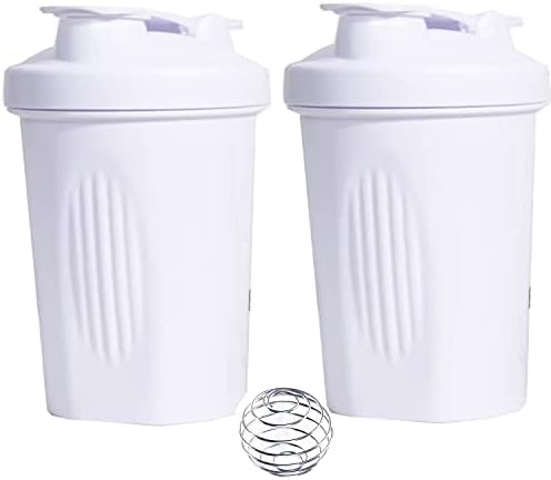 for Protein Powder Mix-BPA free,Leak Proof,Stainless Steel Whisk Ball,Wide Mouth-2 Packs (16OZ-400ML, WHITE&WHITE) by Unknown
