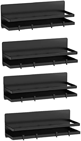 Magnetic Spice Rack Refrigerator Magnetic Shelf Fridge Organizer Space Saver Container for Kitchen/Apartment, Drill free, Black 4 Packs