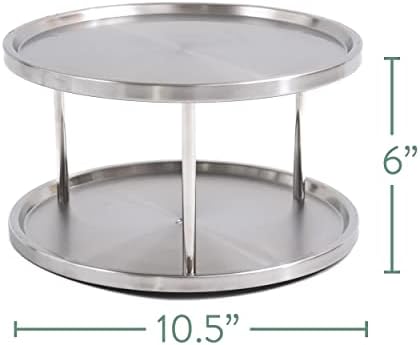 Estilo Stainless Steel 2-Tier Spice Rack Lazy Susan Organizer | 360-Degree Racks for Inside Cabinets | Rotating/Spinning Storage | Food, Kitchen, Pantry, Medicine
