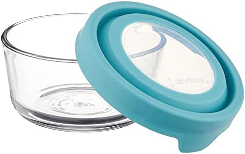 2 Cup Glass Storage Containers with Lids, Set of 6 Glass Food Storage Containers with Mineral Blue TrueSeal Lids