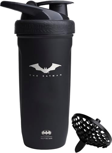 DC COMICS Reforce Stainless Steel Protein Shaker Bottle 900 ml | 30 oz - Leakproof Screw-on Lid - BPA Free – Unisex - Non Insulated - Batman
