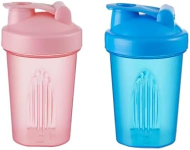 Protein Powder Blender Shaker Bottle w. Classic Loop Top& Stainless Whisk Ball-Perfect for Protein Shakes & Pre Workout,Wide Mouth Makes It Easy to Add Mix Scoops and Liquids-BPA free-2 Packs (16OZ-400ML, BLUE-PINK) by Unknown