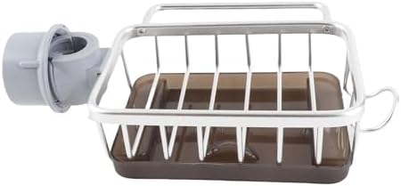 Haofy Kitchen Faucet Sponge Holder, Sink Faucet Caddy Organizer with Drip Tray for Dish Soap Brush, 5.7 x 10.5 x 3.5 (Silver)