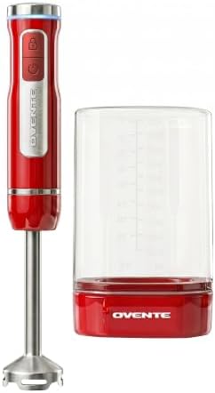 OVENTE Cordless Hand Blender, Rechargeable with 8 Mixing Speed Red HR781R by OVENTE