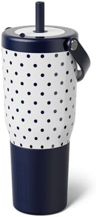 BrüMate Resa 35oz 100% Leakproof Tumbler w/Handle & Straw | Flexible SoftSip Straw | Silicone Sleeve for Durability | Stainless Steel | Cup Holder & Travel Friendly Water Bottle (White Polka Dots) by Br%C3%BCMate