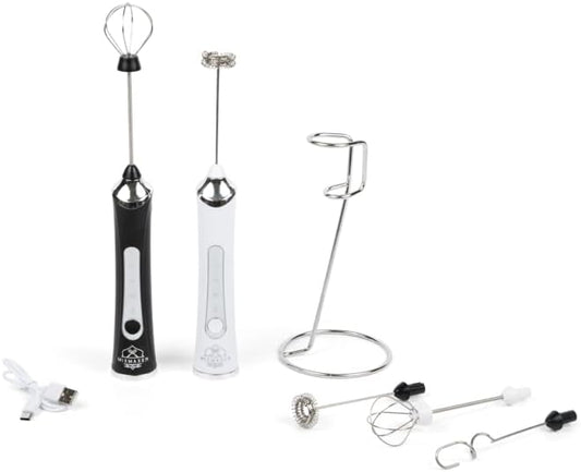 Handheld Frother Electric Whisk, Milk Foamer, Mini Blender and Electric Mixer, 3 Heads 3 Speed Adjustable, Rechargeable Hand Mixer Wand for Latte, Egg Beater, Powder Mixer, With Stand (300, Black)