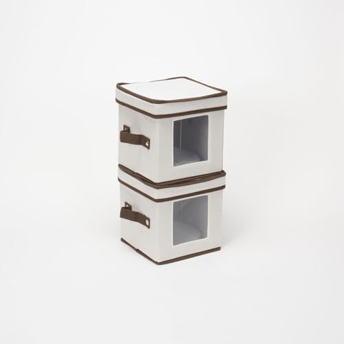 Saucer Storage Box, Holds 12 Saucers with Felt Protectors, Windowed Panel, 2 Riveted Handles, Foldable and Stackable Box