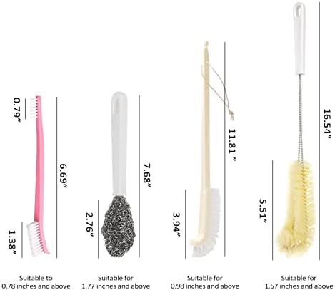 Portable Blender Cleaning Brush Set of 4, Long Handle Bottle Cleaning Brushes with Hanging Holes for Water Bottles, Blender Cups, Lids, Edges and Kitchen Cleanup