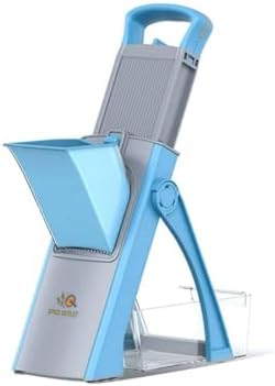 New Upgrade Safe Mandoline Slicer Plus, Biger Size, Adjustable Vegetable Food Chopper Potato Fries Cutter, Detachable Blade, Kitchen Chopping Artifact with Container. Blue by SPICE+OUTLET