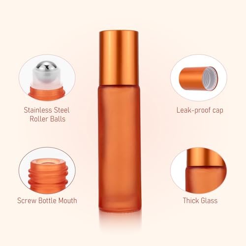Kesell Glass Roll on Bottle, 10ml Essential Oil Roller, Pack of 10, Orange - Image 3