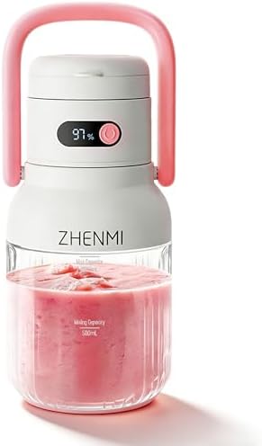 Portable Blender, Personal Blender for Smoothies & Shakes, Cordless, 33oz BPA-Free Vessel, 18000RPM Motor, Leakproof Lid with Sip Spout, USB-C Rechargeable, Easy-to-Clean Parts (Pink) by ZHENMI