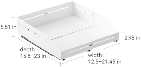 Pull Out Cabinet Organizer 15.8"-23"D&12.5"-21"W Raised Walls White