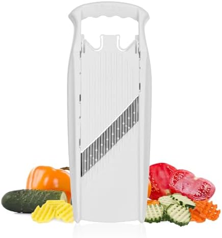 Swissmar Borner PowerLine Wave Waffle Cutter – Mandoline Slicer for Potato, Veggie, and Fruit – Create Attractive Waffle Cuts for Apples, Potatoes, and More – White by Swissmar