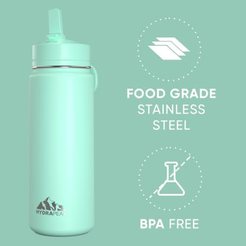 Mini 20oz Water Bottle with Straw Lid, Stainless Steel Double Wall Insulated | Leak-Proof and Spill-Proof Bottle for School, Kids, Cold 24 Hours (Alpine)