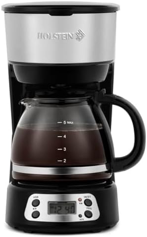 Holstein Housewares 5-Cup Programmable Coffee Maker, 25oz Drip Coffee Machine with Auto Brew Timer, Pause & Serve, Compact Design – Perfect for Home, Office & Dorm Use, Black by HolsteinHousewares