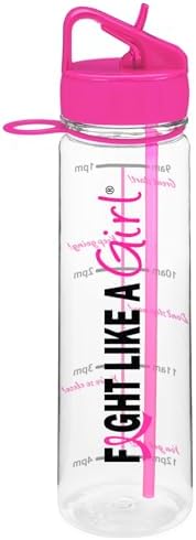 Hybrid SlimKim 30 oz Motivational Water Bottle with Time Marker & Straw for Breast Cancer Awareness - Reusable Clear Water Bottle for Workout, Gym, Travel - Hot Pink