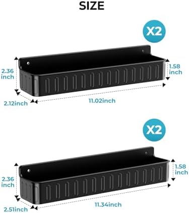 Spice Rack Wall Mount, 4 Pack Black, 2" Depth, Screw/Adhesive