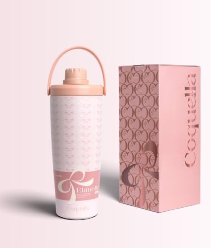 Elanelle 20oz Insulated Stainless Steel Shaker Bottle with Storage Base, Strainer Lid Protein Shaker Cup for Gym, Ball-Free Quiet Mixing, Carry Handle, BPA-Free, Pink (Peachy Bow) - Image 5