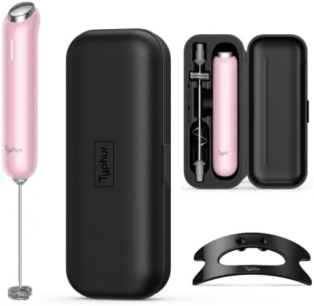 Typhur InstaWhisk Electric Milk Frother with Storage Case & Stand - 1500mAh Type-C Rechargeable Handheld Coffee Foamer Wand, Stepless Speed, Dual Whisks for Cold Foam, Latte, Matcha, Protein, Pink by Unknown