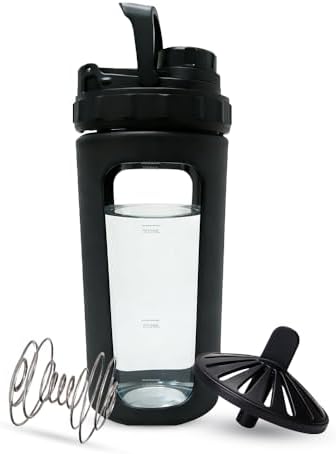 BYLWORKOUT 26 oz Glass Shaker Bottle with Silicone Sleeve and Mixing Ball by BYLWORKOUT