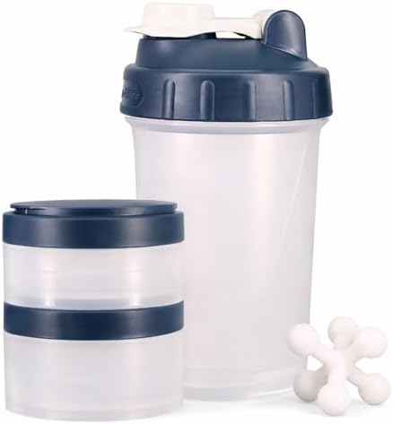 Hydro2Go 16oz Protein Shaker Bottle with Shaker Ball and 2 Storage Jars | BPA-Free Plastic Cup with Clear Measurement Scale | Perfect for Protein Mixes and Pills | Portable Pre-Workout Drink Cup（Navy） - Image 2