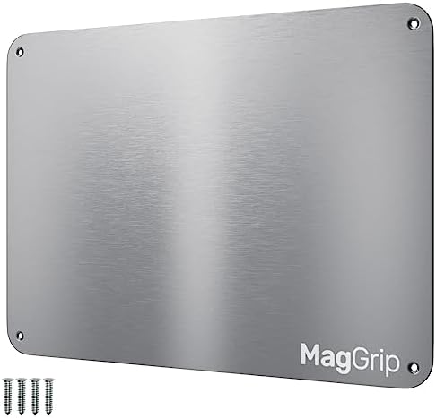 9 inches x 6.5 inches Stainless Steel Plate for Magnets, 3M Adhesive Back, Mounting Screws, Ideal for Magnetic Shelf, Spice Holders, Fridge Magnets. Mount Anywhere! (Silver, 1 Pack)