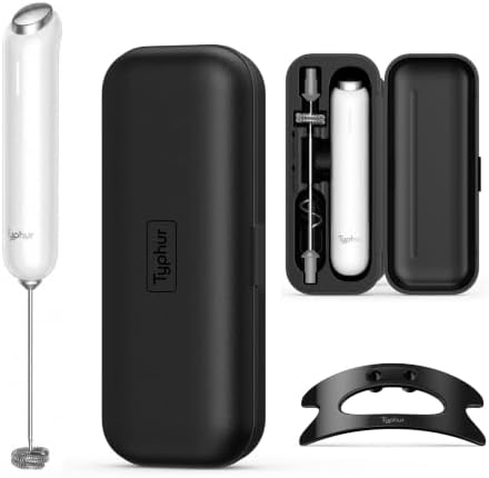 Typhur InstaWhisk Electric Milk Frother with Storage Case & Stand - 1500mAh Type-C Rechargeable Handheld Coffee Foamer Wand, Stepless Speed, Dual Whisks for Cold Foam, Latte, Matcha, Protein, White by Unknown